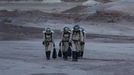 Members of Crew 125 EuroMoonMars B mission return after collecting geologic samples for study at the Mars Desert Research Station (MDRS) in the Utah desert March 2, 2013.