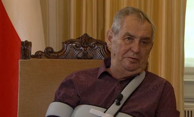 Prezident Miloš Zeman během natáčení pořadu TV Prima Partie.