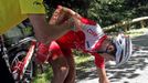 Francouzský cyklista David Moncoutie ze stáje Cofidis je zraněný po pádu ve 12. etapě Tour de France 2012.