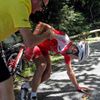 Francouzský cyklista David Moncoutie ze stáje Cofidis je zraněný po pádu ve 12. etapě Tour de France 2012.