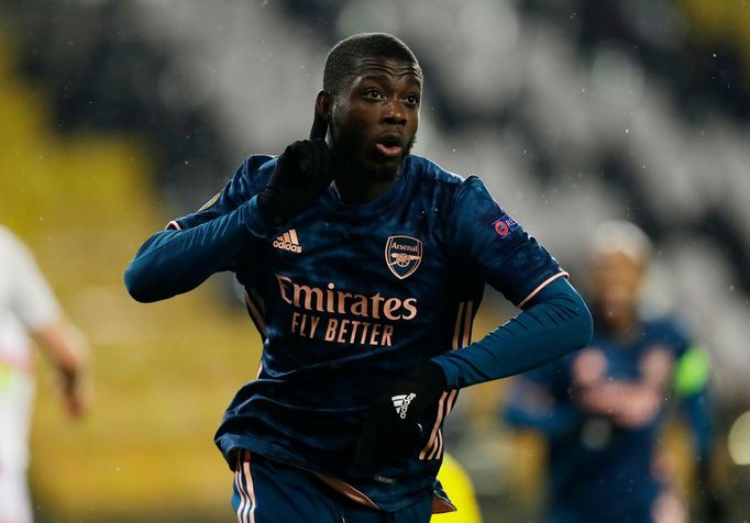 Nicolas Pépé slaví gól v odvetě čtvrtfinále Evropské ligy Slavia - Arsenal