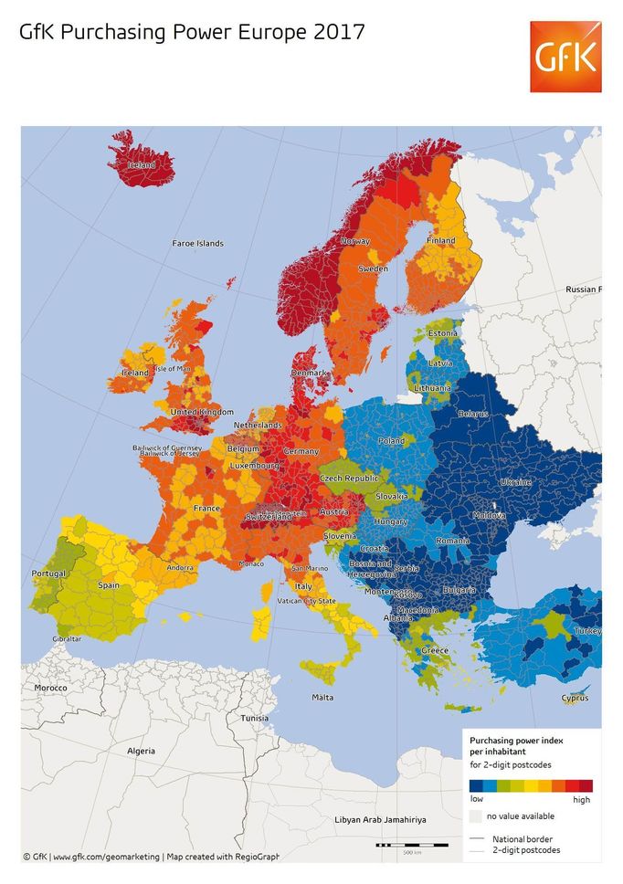 Kupní síla v Evropě 2017