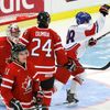 Czech Republic's Tomecek celebrates his goal in front of Canada's goalie Paterson, Horvat and Dumba during the third period of their IIHF World Junior Championship ice hockey game in Malmo