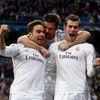 Real Madrid's Bale celebrates with teammates Carvajal and Alonso after scoring a goal against Borussia Dortmund during their Champions League quarter-final first leg soccer match at Santiago Bernabeu