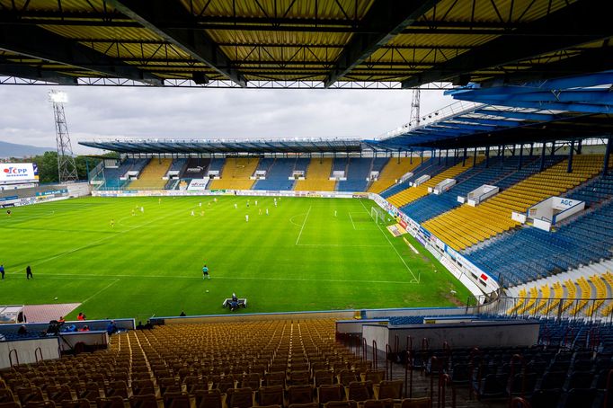 Prázdné hlediště v zápase 23. kola první ligy Teplice - Liberec.