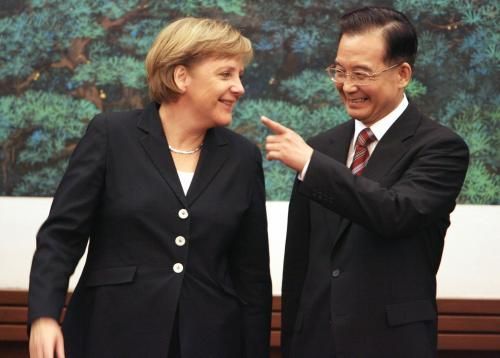 Angela Merkelová při jednání s čínským premiérem Wen Ťiao-paem