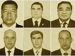 Jediné známé fotografie kandidátů na turkmenského prezidenta. Uprostřed nahoře největší favorit, Gurbanguli Malikgulijevič Berdymuhamedov
