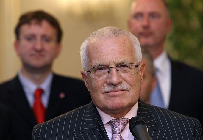 Václav Klaus na tiskové konferenci po setkání s hejtmany krajů České republiky.