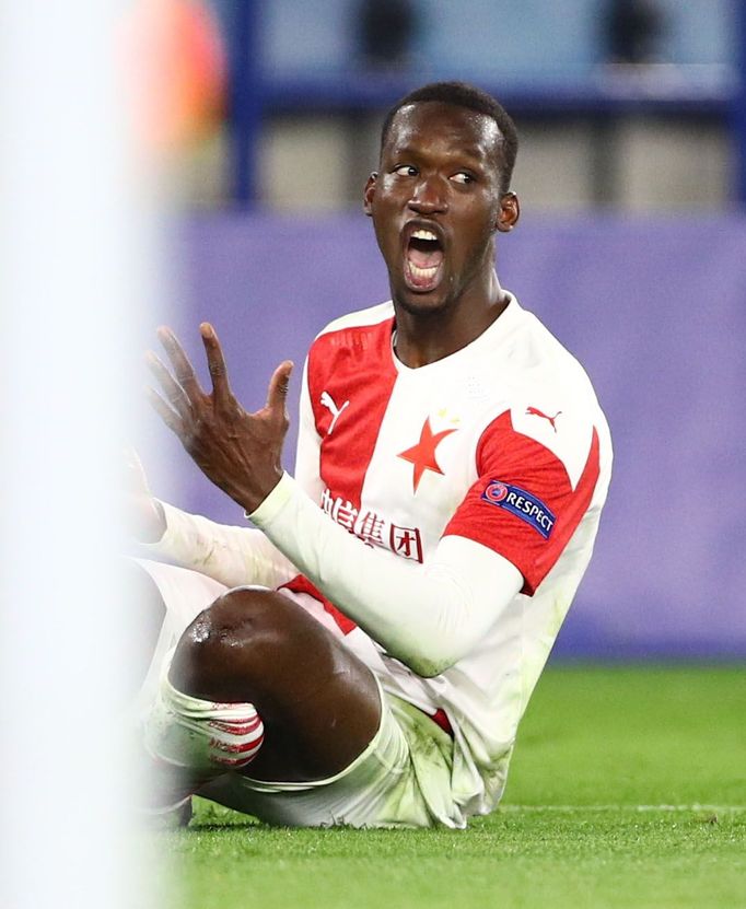 Abdallah Sima slaví gól v odvetě  2. kola Evropské ligy Leicester  - Slavia