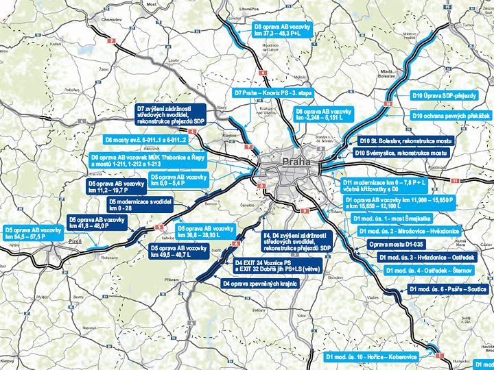 Mapa oprav dálnic a silnic ŘSD 2016 - 1. část