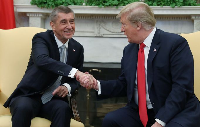 Někdejší český premiér Andrej Babiš a tehdejší prezident USA Donald Trump při setkání v Bílém domě v březnu 2019.