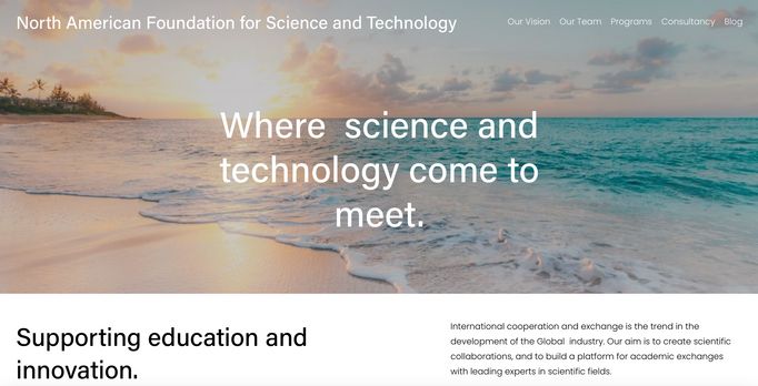 Web North American Foundation for Science and Technology vznikl před dvěma měsíci. Obsahuje jen velmi obecná prohlášení.