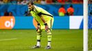 Spain's Iker Casillas reacts after conceding a goal from the Netherlands during their 2014 World Cup Group B soccer match at the Fonte Nova arena in Salvador June 13, 201