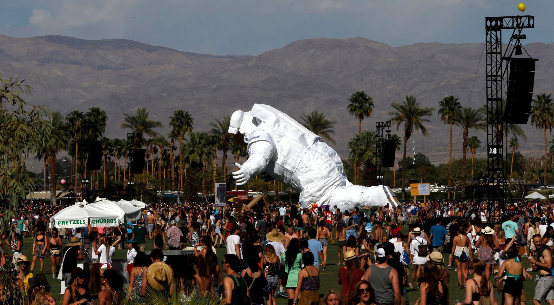 A large scale moving sculpture called &quot;Escape Velocity&quot; by Poetic Kinetics is pictured at the Coachella Music Festival in Indio