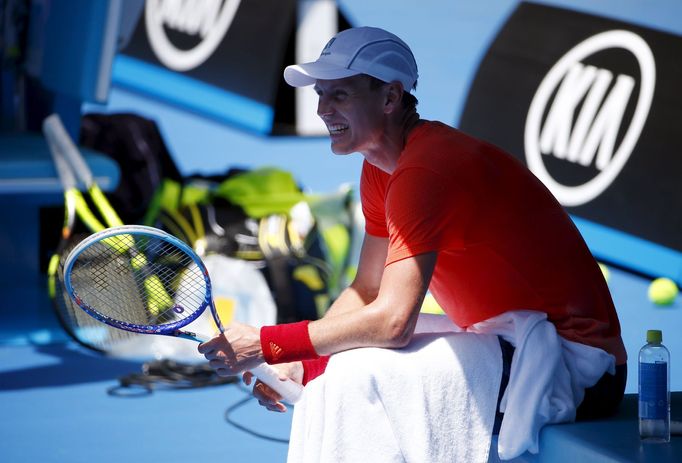 Tomáš Berdych při tréninku na Australian Open 2016