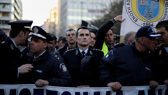 Protesty policistů v Řecku.