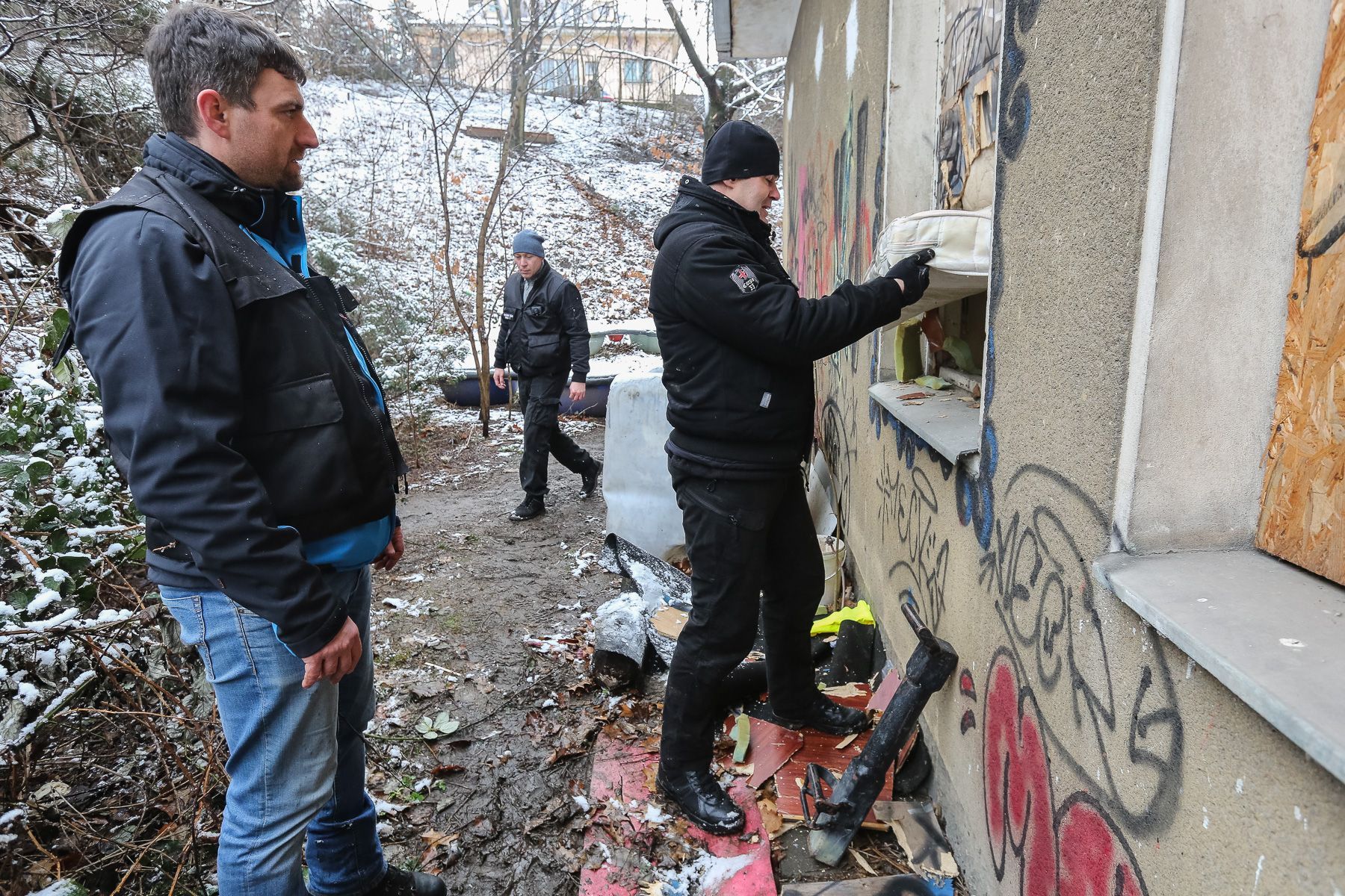 Vyklízení Sociálního centra Klinika v Praze, 10.1.2018