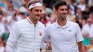 Roger Federer a Novak Djokovič ve finále Wimbledonu 2019