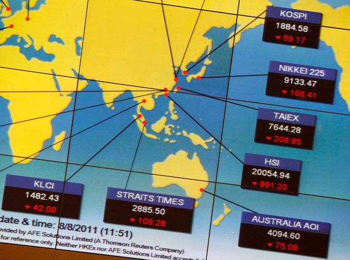 Asijské burzy padají, ukazuje jednoznačně displej na burze v Hongkongu