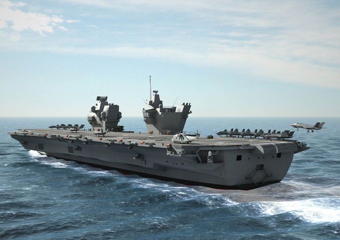 Tak bude po svém dokončení vypadat letadlové lodi HMS Queen Elizabeth (3D vizualizace)