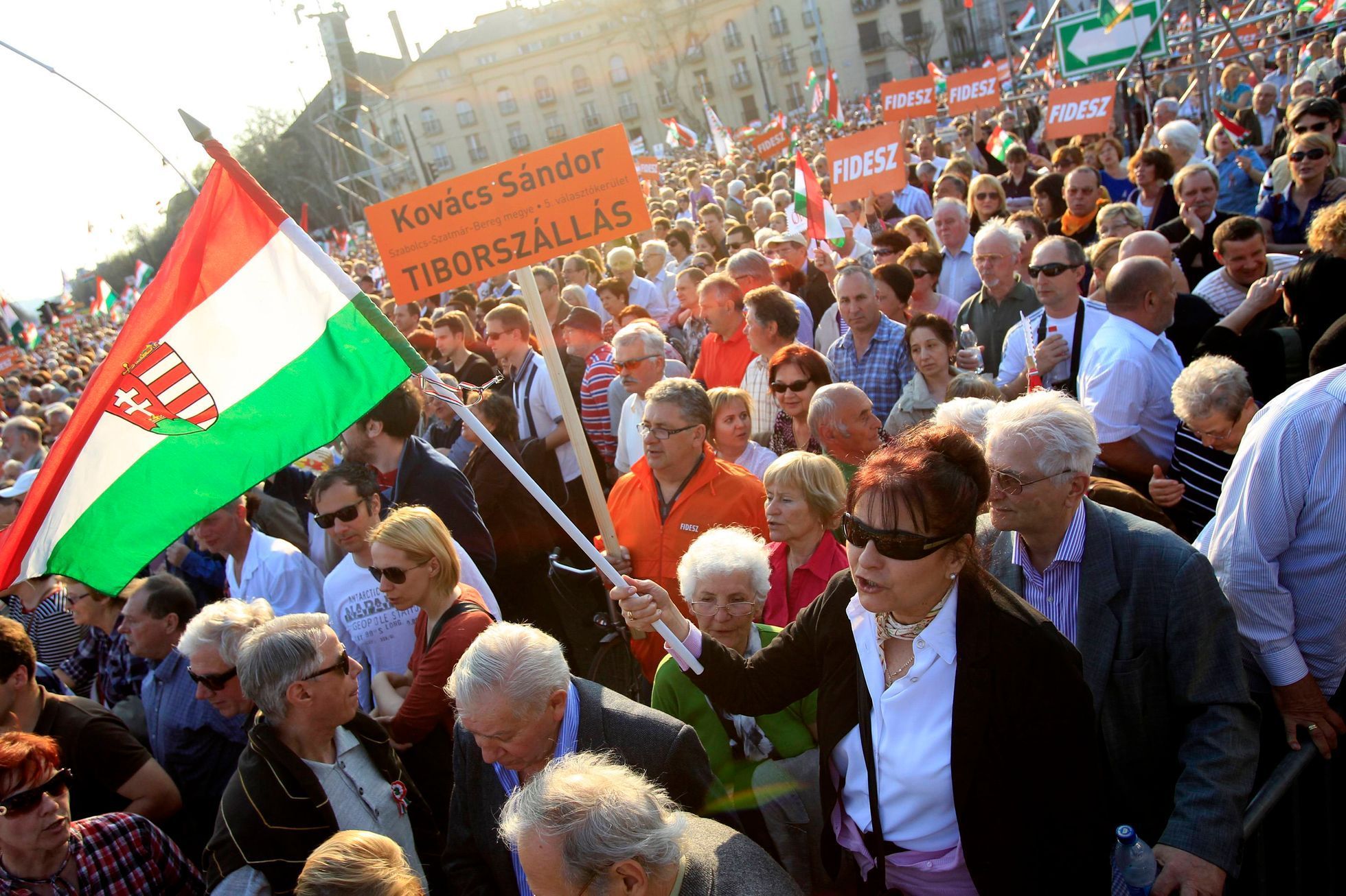 Supporters attend an election rally of Prime Minister Viktor Orban's ruling Fidesz party in Budapest