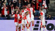 Radost fotbalistů Slavie v zápase proti Bodö/Glimt v Lize mistrů