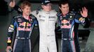 Sebastian Vettel, Nico Hülkenberg a Mark Webber