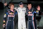 Sebastian Vettel, Nico Hülkenberg a Mark Webber, trojice tří nejlepších v kvalifikaci