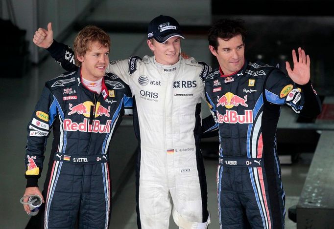 Sebastian Vettel, Nico Hülkenberg a Mark Webber