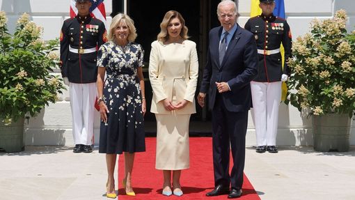 Ukrajinská první dáma Olena Zelenská se v Bílém domě setkala s americkým prezidentským párem. Snímek z 19. července 2022.