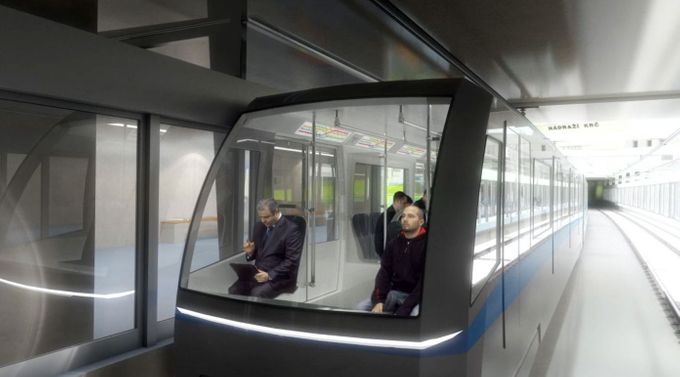 Takto mají podle Metroprojektu vypadat nové vozy metra D - řidiči nebuou potřeba, v čele soupravy je vystřídají cestující.