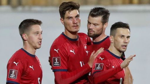 Češi slaví gól v zápase skupiny E kvalifikace MS Bělorusko - Česko