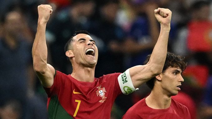 Cristiano Ronaldo slaví gól v zápase MS 2022 Portugalsko - Uruguay