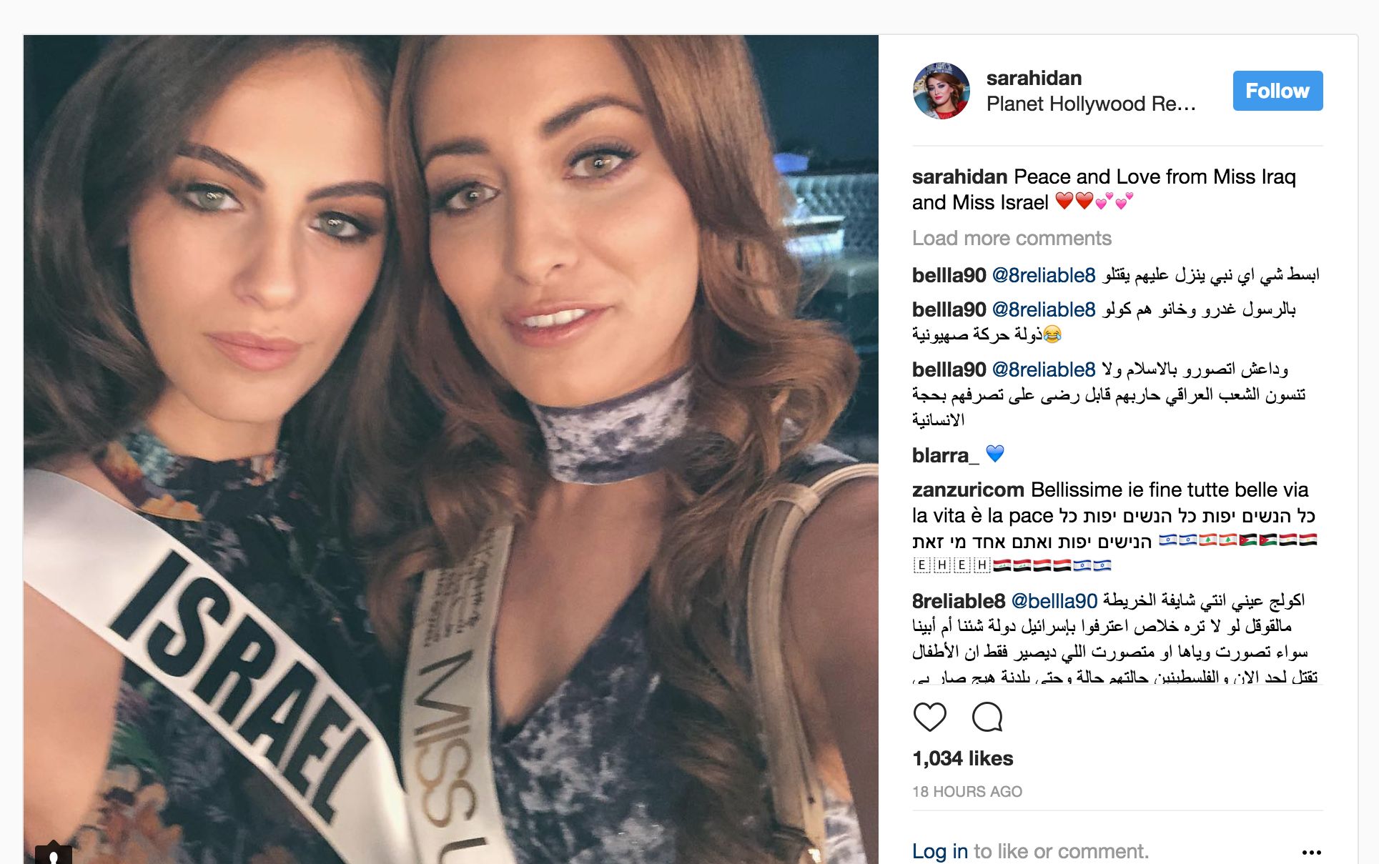 Instagram: selfie Miss Izraele a Iráku