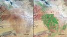 http://climate.nasa.gov/state_of_flux#Agriculturalgrowth_SaudiArabia.jpg Syrian Desert, Saudi Arabia Wadi As-Sirhan, Saudi Arabia. Left: February 2, 1986. Right: February