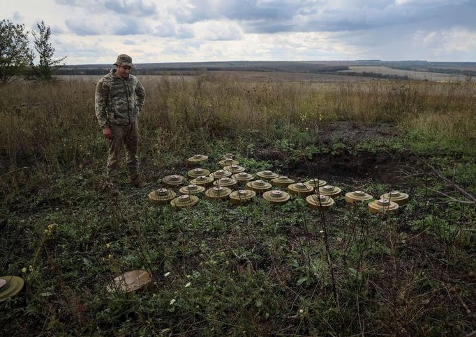 Ruské protitankové miny na Ukrajině.