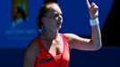 Kiki Bertens of the Netherlands challenges a call during her women's singles match Ana Ivanovic of Serbia at the Australian Open 2014 tennis tournament in Melbourne Janua