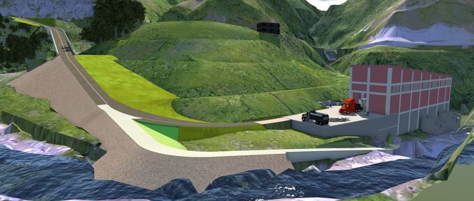 Vizualizace vodní elektrárny, kterou firma Energo-Pro vybuduje v Kolumbii.