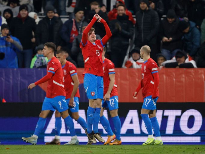 Pavel Šulc slaví gól v zápase Ligy národů Česko - Gruzie