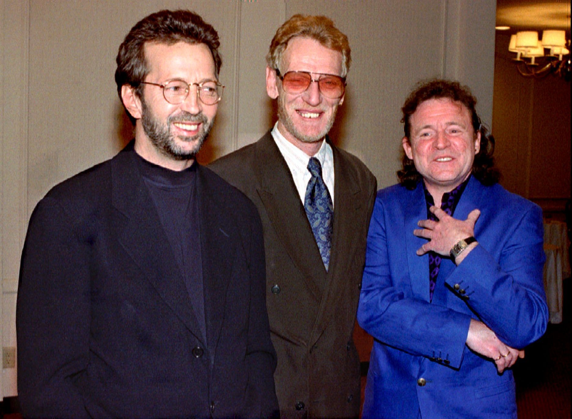 File picture shows Eric Clapton, Ginger Baker and Jack Bruce after being inducted in the Rock and Roll Hall of Fame during ceremonies in Los Angeles
