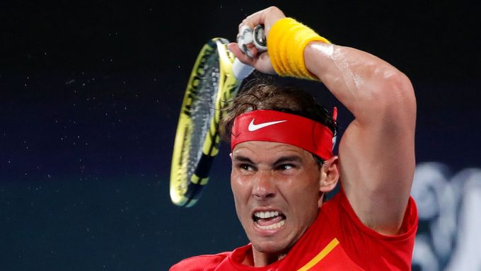 Rafael Nadal při čtvrtfinálové souboji s Belgií