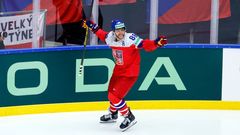David Pastrňák slaví gól v zápase MS 2025 Česko - USA