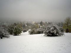 Vyhlídka v pražské Troji, 27.10. 2012 odpoledne, 8 cm sněhu