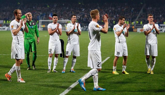 EL, Lyon - Plzeň: hráči Plzně zdraví své fanoušky