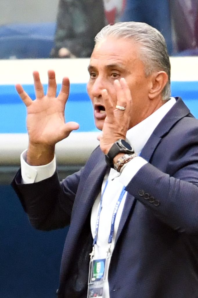 Brazilský trenér Tite při zápase Brazílie - Kostarika na MS 2018