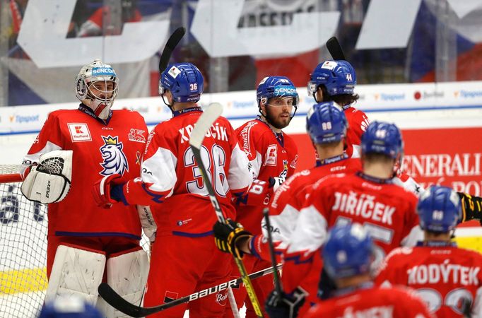 Ice Hockey - Euro Hockey Tour - Czech Hockey Games - Czech Republic v Austria - Ostravar Arena, Ostrava, Czech Republic - May 1, 2022 Czech Republic's Stepan Lukes and te