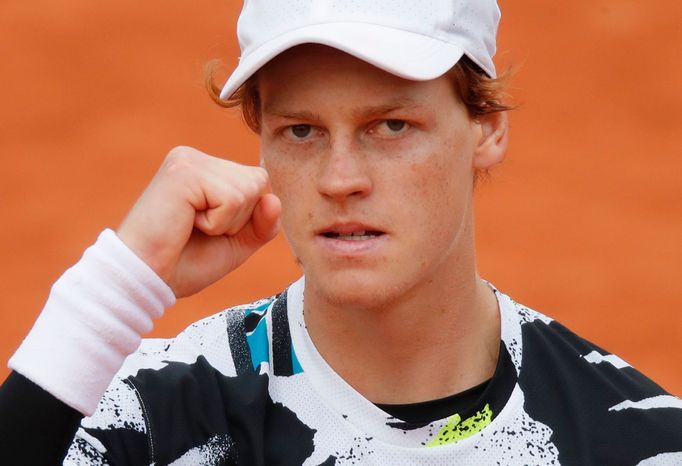 Tennis - French Open - Roland Garros, Paris, France - October 4, 2020. Italy's Jannik Sinner celebrates winning his fourth round match against Germany's Alexander Zverev