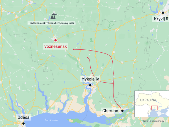 Mapa ruského postupu na Voznesensk.