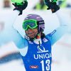 Šárka Strachová se raduje z druhého místa ve slalomu v Kühtai