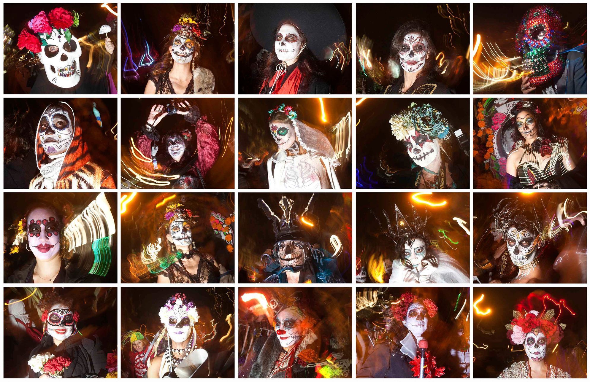 A combination of photos show participants dressed in &quot;Dia de los Muertos&quot; (Day of the Dead) themes at the Village Halloween Parade in New York